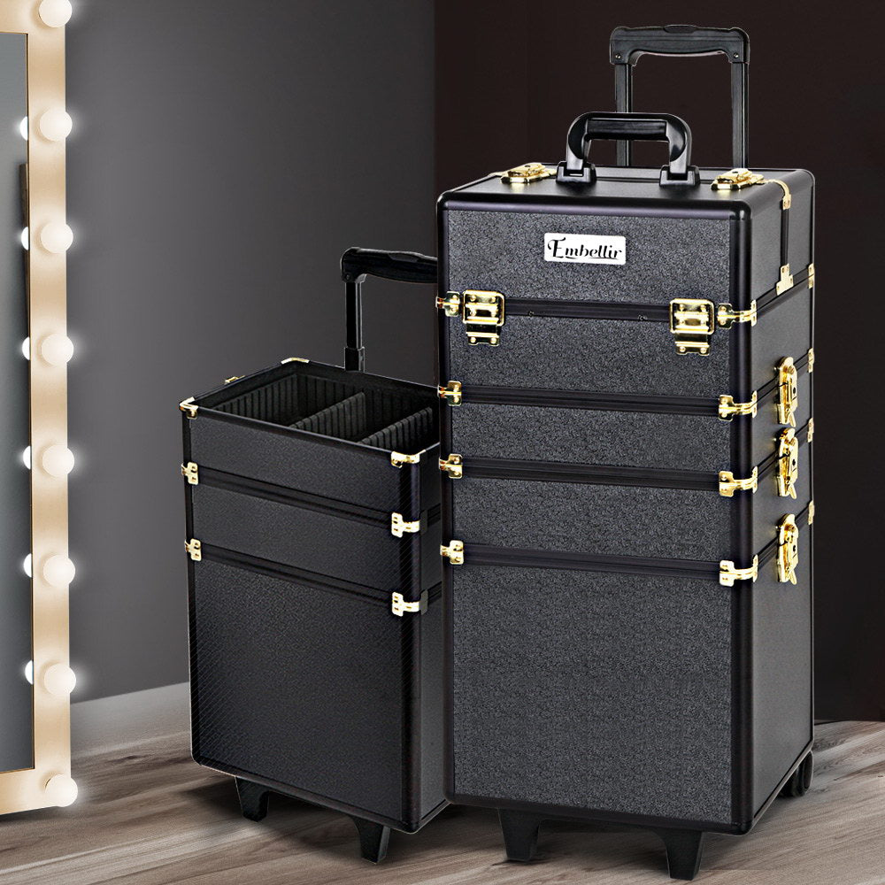 NNEDSZ 7 in 1 Portable Cosmetic Beauty Makeup Trolley - Black & Gold